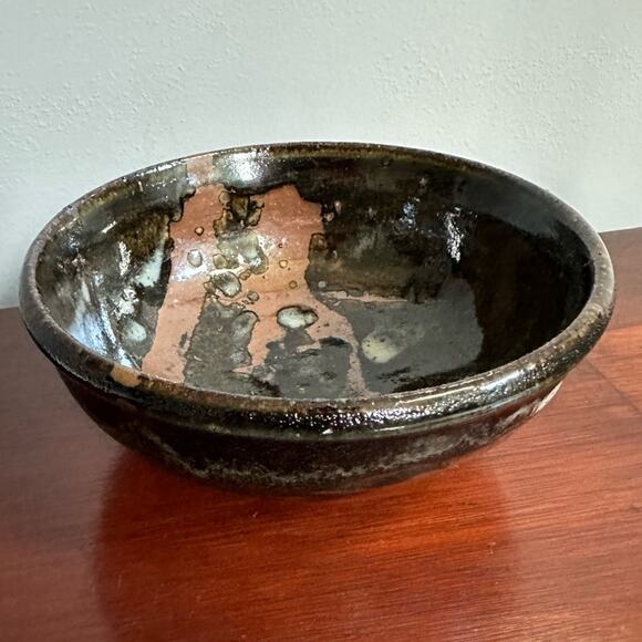 VTG Vintage Signed Brown Ceramic Retro Brown Bowl Spongewear Glazed Pottery - Picture 14 of 15